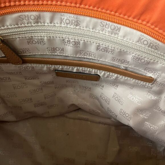 Michael Kors Orange Nylon Medium shoulder bag ,brown leather trims and straps - Picture 9 of 16
